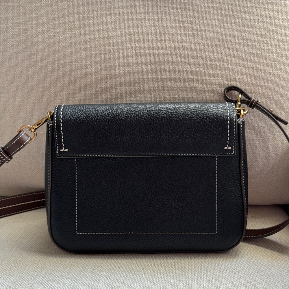 Tory Burch Black Pebbled Leather Crossbody with Brown Strap & Gold Hardware - Picture 4 of 7